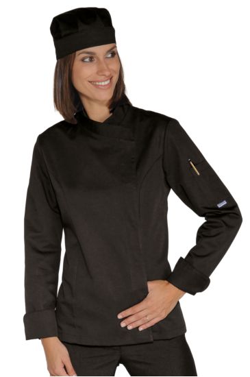 Lady Chef jacket with snaps Black Isacco